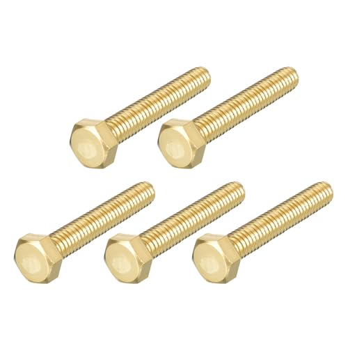 Image of METALLIXITY Hex Head Screw Bolt (5 /16-18x2) 5Pcs, Brass Fully Threaded Solid Brass Hex Bolts Machine Screws - for Machinery Repair