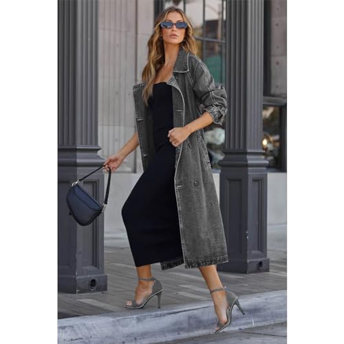 Trench en jean à double boutonnage mi-long pour femme