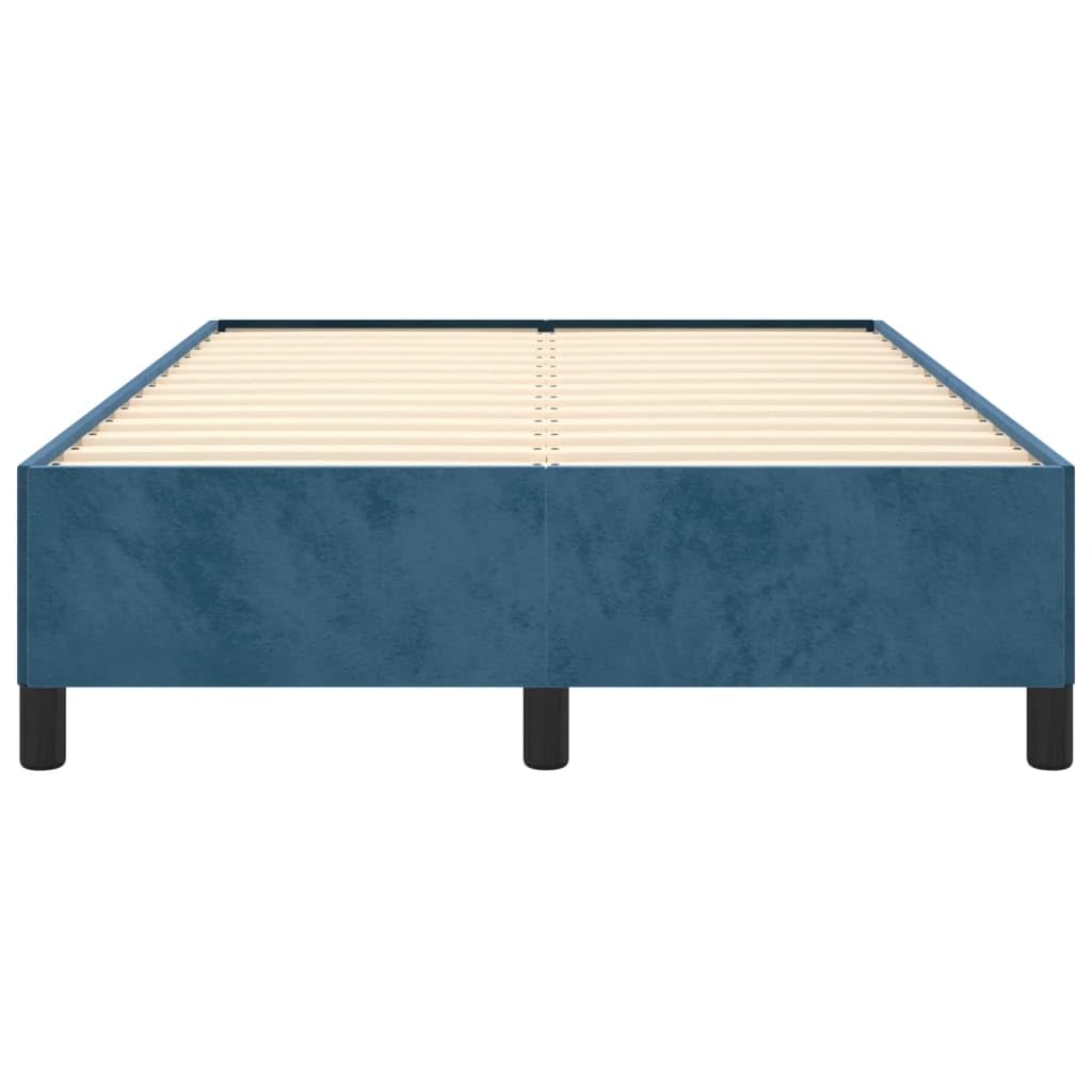 Velvet Bed Frame, 120x190 cm Dark Blue Single Platform Bed | Built with a solid pine wood frame and plywood slats, suitable for guest rooms and youth bedrooms.