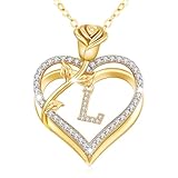 llyish Gold Necklaces for Women Heart Necklace with Rose Pendant Real 925 Sterling Silver/Brass Fine Jewellery for Women Birthday Gifts for Her Girlfriend Wife Valentines Anniversary Mothers Day