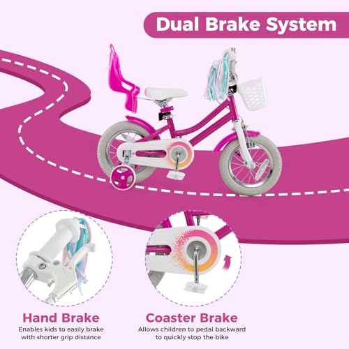 Image of BABY JOY Girls Bike with Streamers & Doll-Seat, Kids Bike for 3-8 Years Old