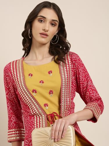 Image of SHOWOFFFF Women Solid Two-Piece Anarkali Ethnic Kurta | Round Neck Sleeveless Cotton Kurta for Womens | Regular Fit Ankle Length Kurta for Women's