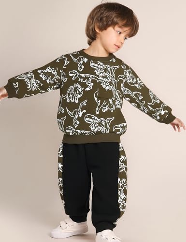 Image of Toddler Boys Dinosaur Sweatshirt and Jogger Pants Outfit Set, Ages 2-10