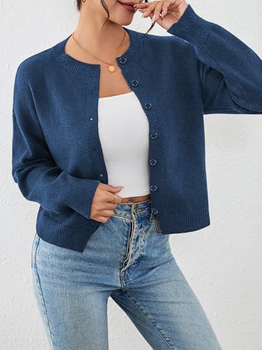 Image of Ibeauti Cropped Cardigan Sweaters for Women 2026 Trendy Spring Y2k Outfit Long Sleeve Button up Open Front Short Knit Sweater