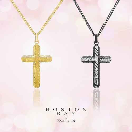 Boston Bay Diamonds Men's Cross Pendant Necklace in Damascus 316L Stainless Steel on 24" Curb Chain, Elegant Choice of Colors for Fashion with Faith - Stylish and Durable Men's Jewelry4