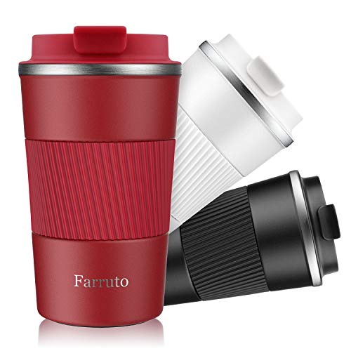 Farruto Tazas de viaje – Tazas de café reutilizables de acero inoxidable con taza de silicona, 100% a prueba de fugas…