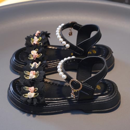 Girls Dress Sandals Kids Floral Open Toe Wedding Party School Summer Pearls Ankle Strap Flat Sandal Flower Girl Shoes3