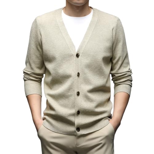 Cardigan de punto para hombre con botones y bolsillos chaqueta de lana de manga larga forrada