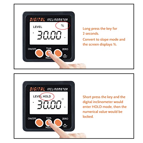 Inclinómetro Digital Hancaner Inclinómetro Digital Protractor 4 * 90 ° Transportador de ángulos Digital LCD de 0 a 360 °, Transportador Electrónico de Aluminio y Carcasa de Aluminio