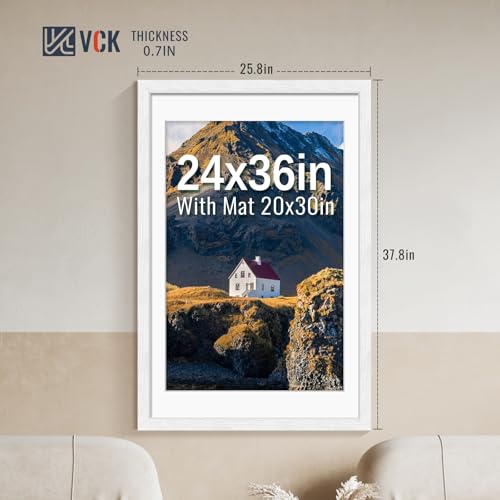 Image of VCK 24x36 Frame 5 Pack, White Exclusive Wood, 20x30 Mat, for Picture