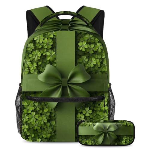 Sac d'école trèfle Saint-Patrick avec sa trousse assortie pour adolescents