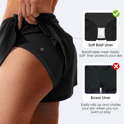 Womens Swim Shorts, Stretchy High Waisted Flowy Beach Skirt Quick Dry Board Shorts Swimsuit with Zipper Pocket3