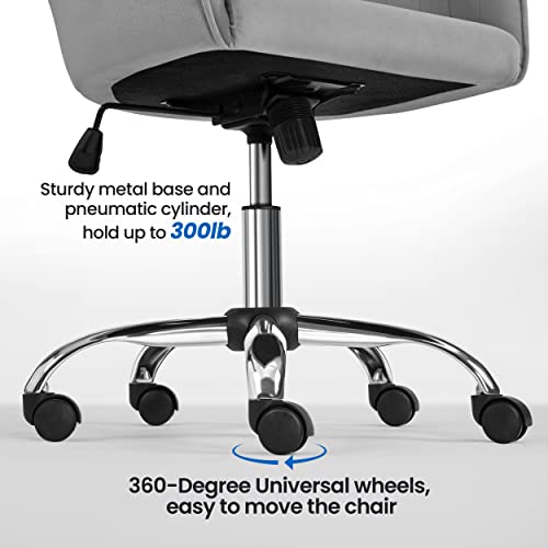 Yaheetech Modern Velvet Desk Chair Vanity Chair Height-Adjustable 360° Swivel Computer Chair For Makeup Room Living Room Bedroom Soft Upholstered Office Chair Light Gray #TOP7