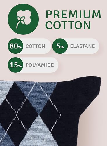 Men’s Colorful Argyle & Solid Dress Socks, Crew Length, Soft Cotton, Comfortable Socks for Men, US Size 8-12, 3 Pairs4