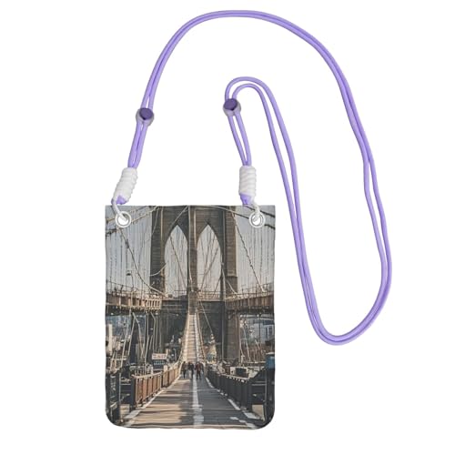 Pochette téléphone portable femme violette avec bandoulière et motif Brooklyn Bridge