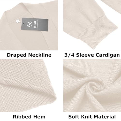Image of URRU Women's Classic 3 /4 Sleeve Open Front Cropped Cardigan Sweater Lightweight Knit Short Shrugs