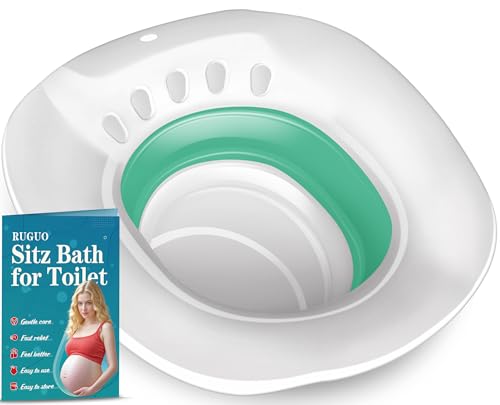 RUGUO Sitz Bath for Toilet Seat - Yoni Steam Seat - Sitz Bath for Hemorrhoids and Postpartum Care - Portable Bidet BPA Free - Foldable Basin for Epsom Salt Soak - Green