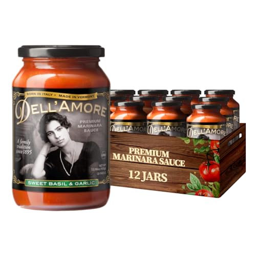 Dell'Amore Premium Marinara Sauce, Homemade Low Sodium, Tomato Basil Pasta Sauce - No Added Sugar - Family Recipe with Fresh Ingredients - Sweet Basil & Garlic - 16oz/12 pack