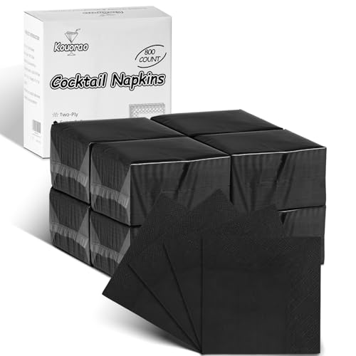 Kouorao Black Cocktail Napkins - 800 Count Disposable Paper Napkins 2-Ply 4.5 x 4.5 Inch Beverage Napkins Bulk for Dinner Wedding Bar Party and Everyday Use