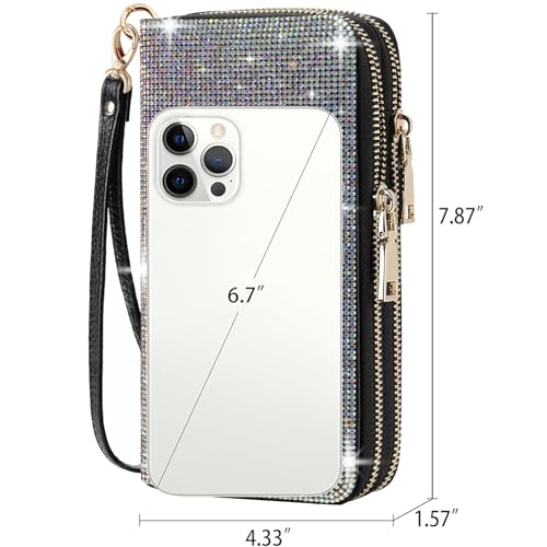 Women's Rhinestone Large Capacity Double Zipper Wristlet Clutch Purse Party Wallet Card Phone Holder4