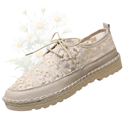 Zapatillas de mujer con plataforma de flores, alpargatas a la moda, zapatillas transpirables con bordado de flores, albaricoque, 40 EU Ancho