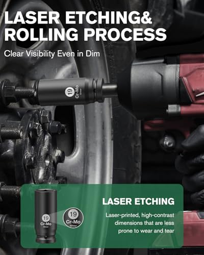 Ginour Impact Socket Set 1/2 Inch, 17PCs Drive Master Deep Impact Socket Set 10mm - 32mm, Metric, Cr-Mo, 6 Point, with 3/8'' to 1/2'' Adapter 3 Ginour Impact Socket Set 1/2 Inch, 17PCs Drive Master Deep Impact Socket Set 10mm - 32mm, Metric, Cr-Mo, 6 Point, with 3/8'' to 1/2'' Adapter - Image 3