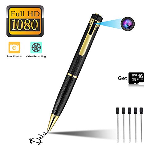 Hidden Camera Spy Camera Pen HD 1080P Camcorder Portable with 16GB Memory Card Pocket Cam Covert Camera for Business and Conference (Black)
