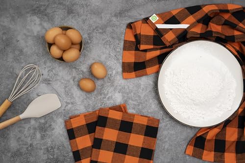 Image of Orange Kitchen Towels - 100% Cotton, 6 Pack, Harvest Season Dish Towels - Multipurpose, Versatile Fall Tea Towels with Hanging Loop - Large Size Kitchen Towels for Thanksgiving Dinner (Orange & Black)