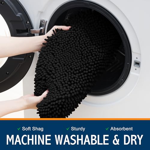 Image of Smiry Soft Chenille Bathroom Toilet Lid Cover, Machine Washable Covers, 17.5x15, Fits Most Round, Elongated and Oblong Lids, Accessories Decor, Black