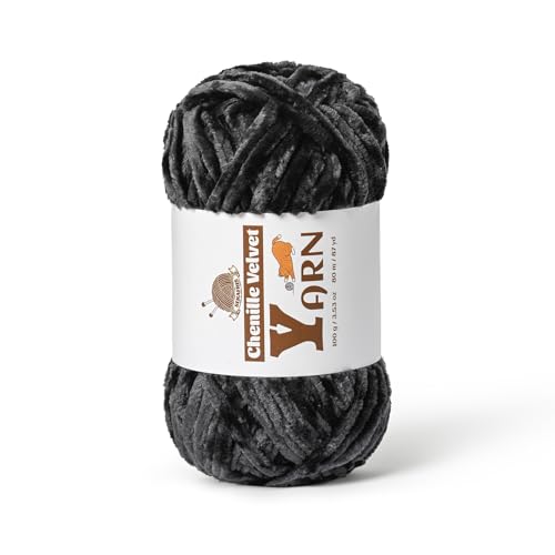 Image of Plush Chenille Chunky Yarn - Fluffy Velvet Yarn Crochet for Blanket Knitting and Crocheting - Soft Baby Yarns for Crocheting - Amigurumi Crochet Yarns 100g (87yds) (Carbon Grey)