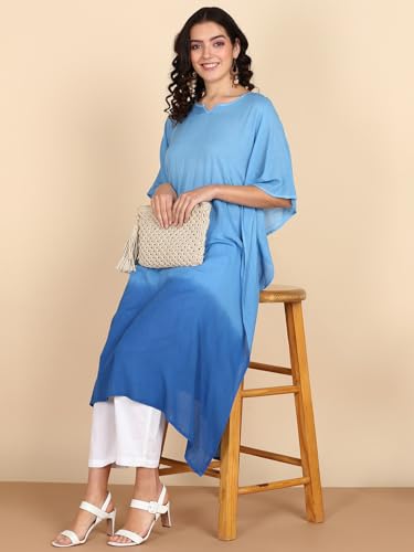 Image of Maaesa Women Handcrafted Tie & Dye Rayon Crepe Kaftan Dress | Casual Wear | Flowy Kaftan Style | Lightweight & Breathable Fabric