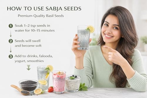 Image of Basil Seeds | Sabja, Takmuria Seed For Eating | Gluten Free Tulsi Seeds | Rich in Omega 3, Fibre, Vitamins & Minerals
