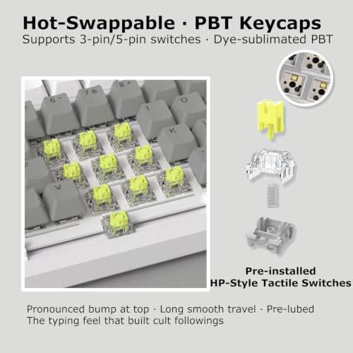Image of AJAZZ AK820 Wired 75% Mechanical Keyboard, HP-Style Tactile, Hot-Swappable | 81key PBT keycaps, White Backlit 20 modes, Metal Volume Knob, USB-C, Gasket Mount, 5-layer Foam, Dual Drivers Options, PC /Mac