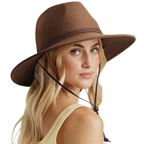 DRESHOW Women Straw Panama Hat Travel Fedora Beach Sun Hat Summer...