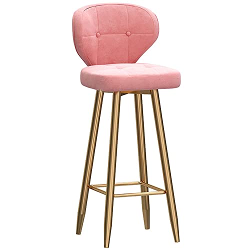 Tabouret de bar rose de 75 cm en velours avec dossier pour îlot