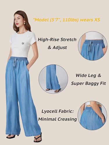 Women's High-Rise Wide-Leg Pull-On Jeans, Elastic Waist, Loose Fit Soft Denim