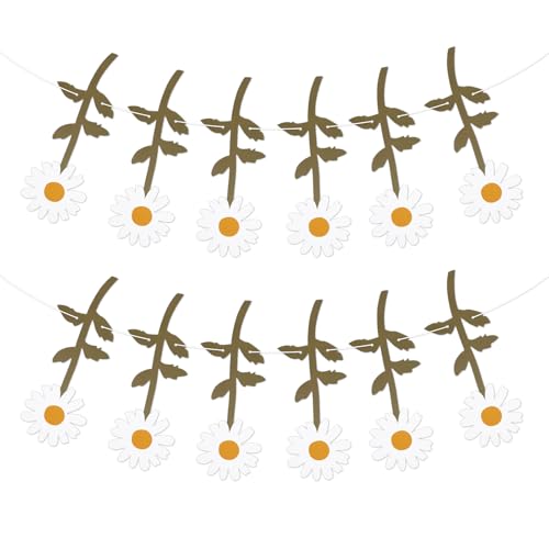 Marguerite Bannière, Thème Hippie Groovy Guirlande de Fleurs à Suspendre avec 12 Cartes Décorations Florales Printanières pour Fête d'Anniversaire Baby...
