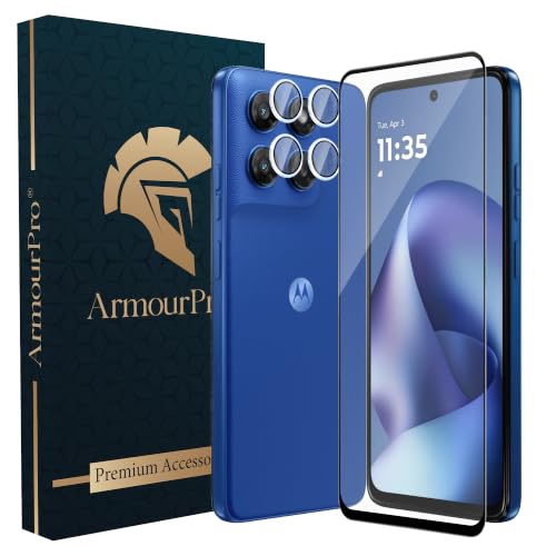 Image of ArmourPro Edge to Edge Tempered Glass for Motorola G77 Power with Blue Camera Ring Guard, 9H Screen Protector, Anti-Scratch, Anti-Fingerprint, Bubble-Free Installation Kit