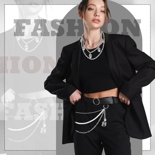 6 Pieces Punk Pants Chain Belt Multilayer Metal Wallet Chain with Spider, Skull & Cross Charms, Y2k Hip Hop Accessories for Men & Women, Gothic Jeans Decor2