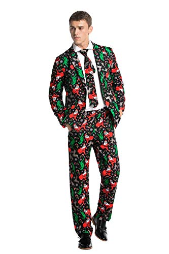 Men's Christmas Party Suit Bachelor Funny Costume Novelty Xmas Regular Fit Suits with Trousers and Tie -Large