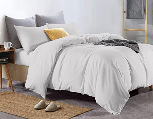 100% Pure Cotton (Egyptian Cotton) SUPER KING SIZE Duvet Cover Bed Set in Plain Light Grey - includes duvet cover, fitted sheet & pillowcases