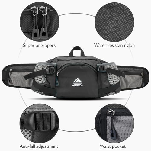 HTZPLOO Fanny Pack Waist Bag with Water Bottle Holder for Men Women Running Hiking Travel Dog Walking Workout Cycling Outdoor (Black) - Thumbnail 4