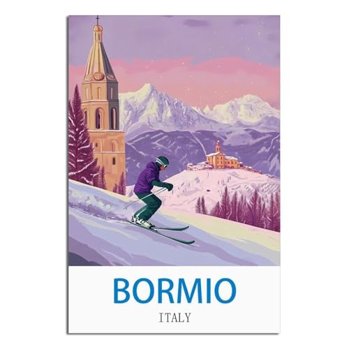 Affiche de voyage vintage Bormio Italy LNBIAND 60 x 90 cm pour décoration murale