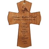 LifeSong Milestones Personalized Memorial Cross Your Wings were Ready Bereavement Keepsake Loss of Loved One Sympathy Home Decor - 4.5” x 6” x 0.25” (Cherry)