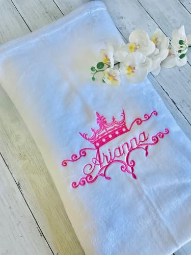 CrisArt Coperta neonato personalizzata, copertina bimbi con nome, plaid ricamato, corona, cuore, coniglietto. idea regalo nascita, corredino bimbo