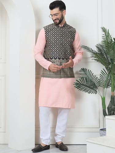 Image of Sojanya (Since 1958 Men'S Silk Blend Kurta Pyjama & Nehru Jacket Combo