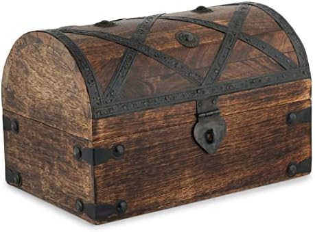 Ajuny Treasure Chest Keepsake And Jewelry Box Wood - Treasure Box Multipurpose Use As Jewelry Storage, Trinket Holder Or Watch Box, Great For Gifts