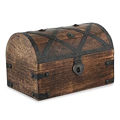 Ajuny Scrigno del Tesoro Pirata in Legno Fatto a Mano Portagioie Multiuso Vintage con Strisce di Conchiglie Portaoggetti per Collane Orecchini Organizer Regalo 9x6 pollici