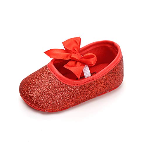 myppgg Baby Girls Mary Jane Flats Sparkly Bowknot Princess Dress Crib Shoes Non-Slip for Toddler First Walkers