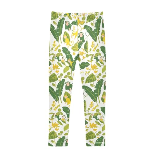 KLL Monkeys Bananas and Palm Leaves Girls Basic Leggings Stretchy Full Length Dance Pants Exercise